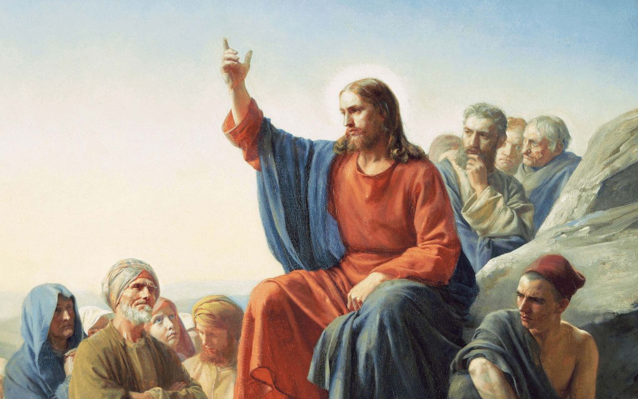 Ježíš Kristus učí své učedníky během Kázání na hoře