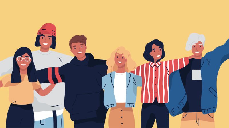 ilustrace dospívajících mladých lidí, kteří jsou pospolu